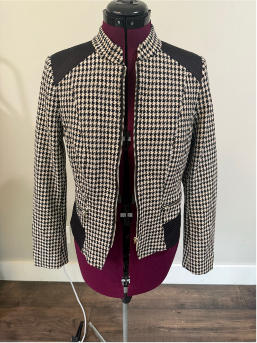 New White House Black Market Houndstooth Moto Blazer Jacket Fall 4 Small